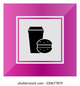 Vector icon of disposable coffee cup and hamburger
