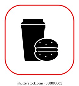Vector icon of disposable coffee cup and hamburger