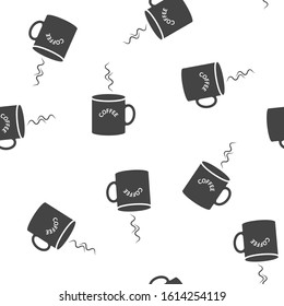 Vector icon disposable cup of coffee. Stale coffee drink in the dishes seamless pattern on a white background.