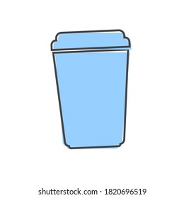 Vector icon disposable cup of coffee. Stale coffee drink in the dishes on cartoon style on white isolated background.