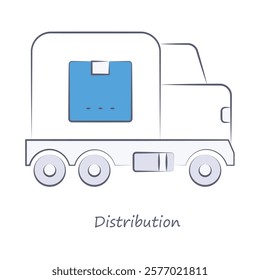 Vector icon of distribution truck for organic goods. Green minimalist illustration of logistics for eco-friendly food delivery with editable stroke.