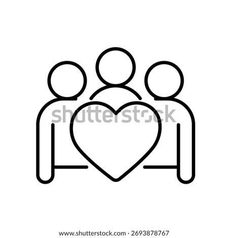 A vector icon of diverse candidates and a heart, symbolizing inclusive recruitment practices, created in line style with editable stroke