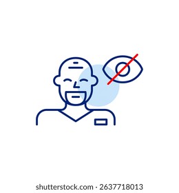 Vector icon of doctor with crossed-out eye, symbolizing confidential care, private consultations, or hidden medical information. Ideal for healthcare apps, telemedicine, and privacy-focused platforms