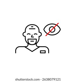 Vector icon of doctor with crossed-out eye, symbolizing confidential care, private consultations, or hidden medical information. Ideal for healthcare apps, telemedicine, and privacy-focused platforms