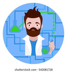 Vector Icon. Doctor holding a flask with the drug. Flat design.