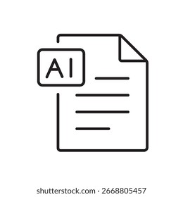 Um ícone de vetor de um documento com um símbolo AI, criado em estilo de linha com traçado editável