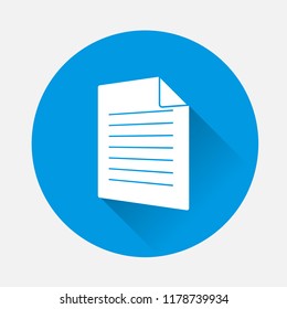  Vector icon of the document on blue background. Flat image paper with long shadow. Layers grouped for easy editing illustration. For your design.