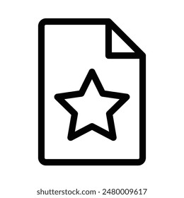 Vector icon of a document with a star, representing important or highlighted documents. Simple black and white design. Editable stroke.