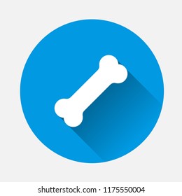 Vector icon of dog bone on blue background. Flat image bone with long shadow. Layers grouped for easy editing illustration. For your design.