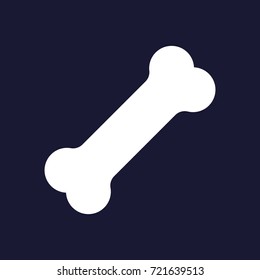 Vector icon of dog bone. Vector white icon on dark blue background. 