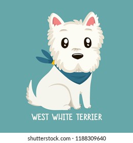 Vector icon of dog breeds West White Terrier. Illustration west white  terrier puppy is sitting.