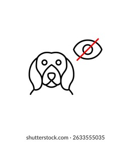 Vector icon of dog with crossed-out eye, symbolizing hidden pet status, privacy mode, or invisible monitoring. Ideal for pet apps, smart devices, and privacy settings