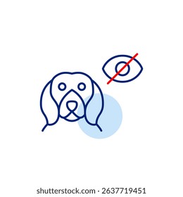 Vector icon of dog with crossed-out eye, symbolizing hidden pet status, privacy mode, or invisible monitoring. Ideal for pet apps, smart devices, and privacy settings