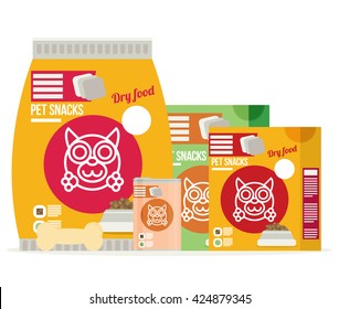 Vector icon of dog food set. Icon design for illustration, pet shop, advertising. Flat style.