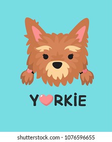 Vector Icon Dog Girl Yorkshire Terrier. Text: I Love  Yorkie.
