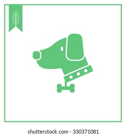 Vector icon of dog wearing dog collar decorated with bone pendant