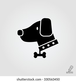 Vector icon of dog wearing dog collar decorated with bone pendant