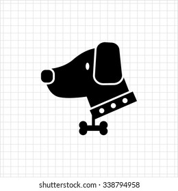 Vector icon of dog wearing dog collar decorated with bone pendant