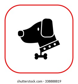 Vector icon of dog wearing dog collar decorated with bone pendant