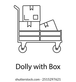 Ícone de vetor para boneca com caixa. Desenho de linha de uma boneca transportando uma caixa, perfeito para temas de depósito, remessa e manuseio de material.