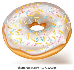 Vector icon donut with white glaze on white background