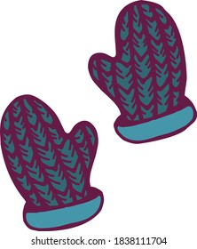 Vector icon doodle illustration with knitted mittens. Winter holidays design elements