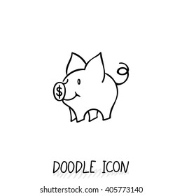 Vector Icon With Doodle Piggy Bank. Money Pig For Savings.