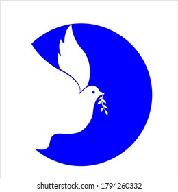 vector icon of a dove carrying an olive branch cut into a blue circle