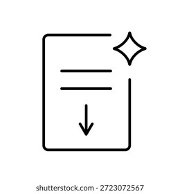 Un ícono de Vector con una flecha hacia abajo en un documento, que simboliza el resumen automatizado de la página, creado en estilo de línea con trazo editable