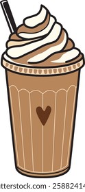 Vector Icon Drawing of a Frappe Coffee in a Tall Glass with Straw