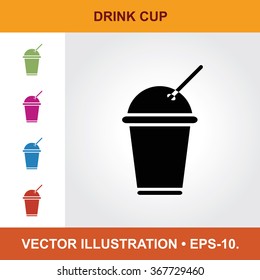 Vector Icon Of Drink Cup With Title & Small Multicolored Icons. Eps-10.