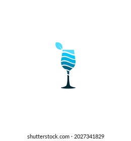 vector icon of a drinking glass with a water wave pattern and a leaf
