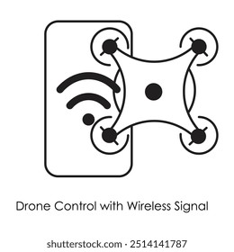 Vector icon for Drone Control with Wireless Signal. showing remote drone management in a flat minimalist style.