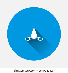Vector icon drop and circles on the water on blue background. Flat image with long shadow.