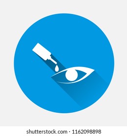  Vector icon drops for eyes and eyes on blue background. Flat image eyes with long shadow. Layers grouped for easy editing illustration. For your design.