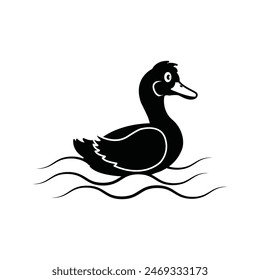 vector icon of duck swimming in river