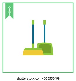 Vector icon of dustpan and broom, isolated on white