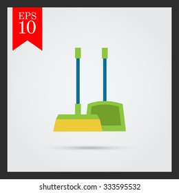 Vector icon of dustpan and broom, isolated on white
