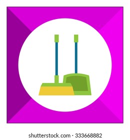 Vector icon of dustpan and broom, isolated on white