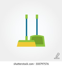 Vector icon of dustpan and broom, isolated on white