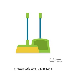 Vector icon of dustpan and broom, isolated on white