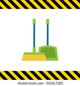 Vector icon of dustpan and broom, isolated on white