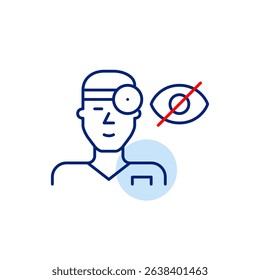 Vector icon of ear, nose, and throat doctor with crossed-out eye, symbolizing confidential consultations, private medical care, or hidden patient info. Ideal for healthcare apps, ENT clinics, and priv