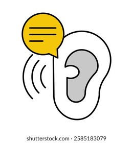 Vector icon of an Ear. This icon represents the process of active listening, where information is received, interpreted, and understood in communication.