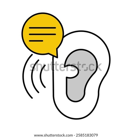 Vector icon of an Ear. This icon represents the process of active listening, where information is received, interpreted, and understood in communication.