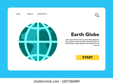 Vector icon of Earth globe with meridians and parallels, isolated on white