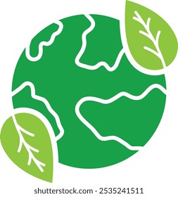 Icono de Vector de la tierra con la hoja. Este icono ilustra un globo adornado con hojas verdes, que simboliza la armonía entre la naturaleza y el planeta.