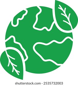 Vector icon of Earth with Leaf. This icon symbolizes the planet Earth, adorned with a leaf, representing environmental protection and ecological balance.