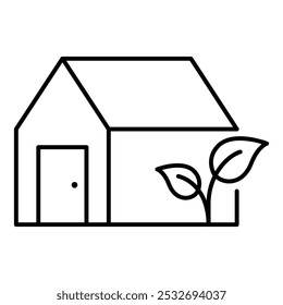 Vector icon of Eco House. This icon shows a house with a leaf, symbolizing sustainable living and green building practices. Ideal for environmental awareness and green construction campaigns.