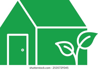 Vector icon of Eco House. This icon features a house with a leaf, representing sustainable living and eco-friendly home designs.